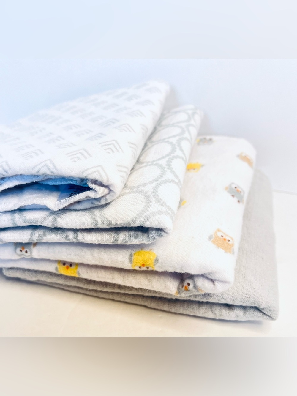 Luvable Friends Baby Swaddle Blankets Set of 4 Cotton Gray Owl Neutral 28x28